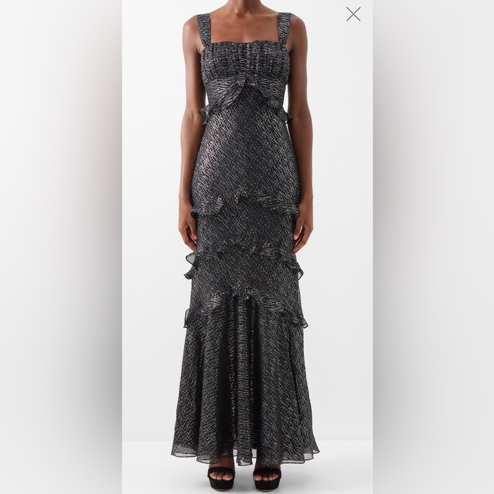 Saloni Chandra Ruffled Lame Silk-Blend Dress